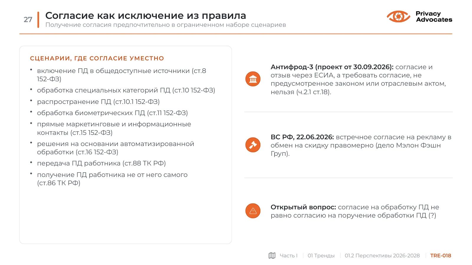 Слайд TRE-018: Согласие как исключение из правила