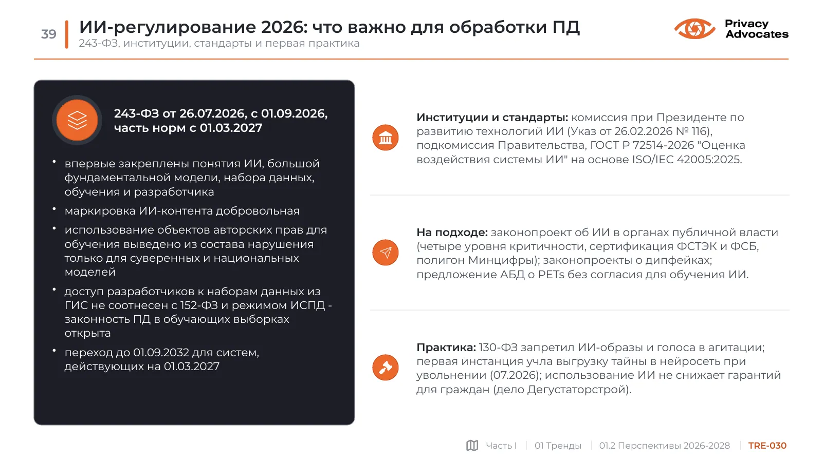 Слайд TRE-030: ИИ-регулирование 2026: что важно для обработки ПД