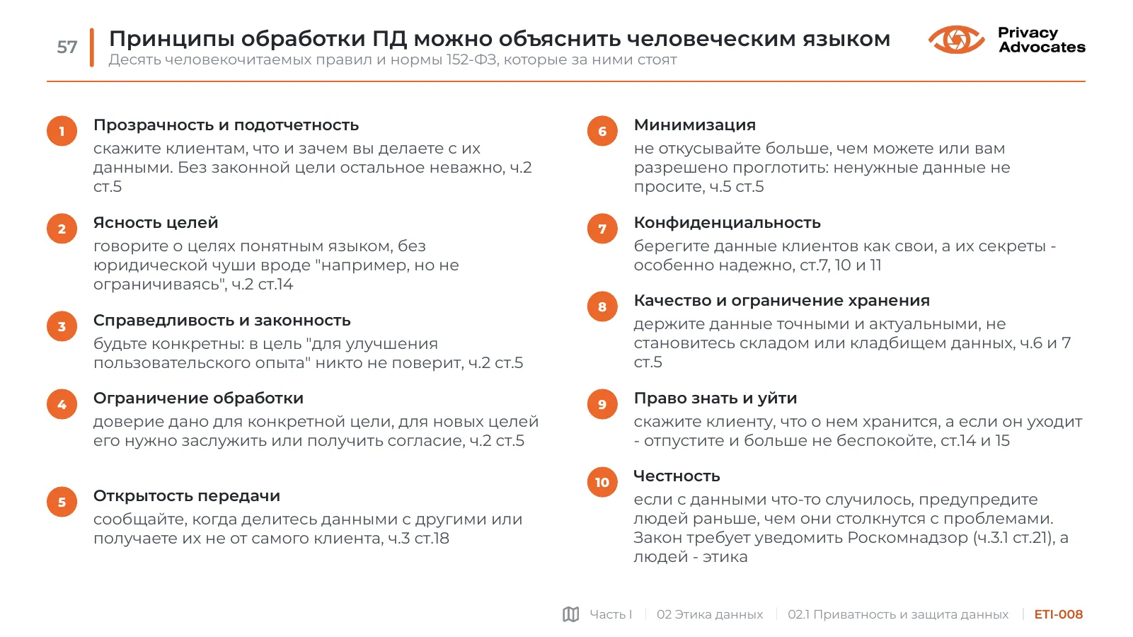 Слайд ETI-008: Принципы обработки ПД можно объяснить человеческим языком