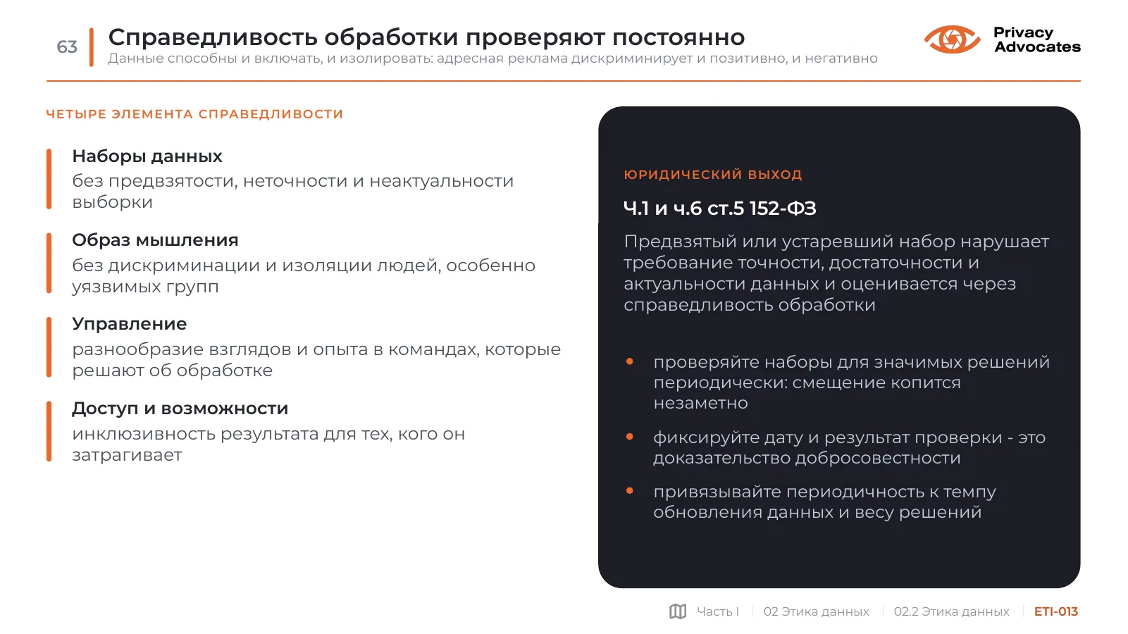 Слайд ETI-013: Справедливость обработки проверяют постоянно