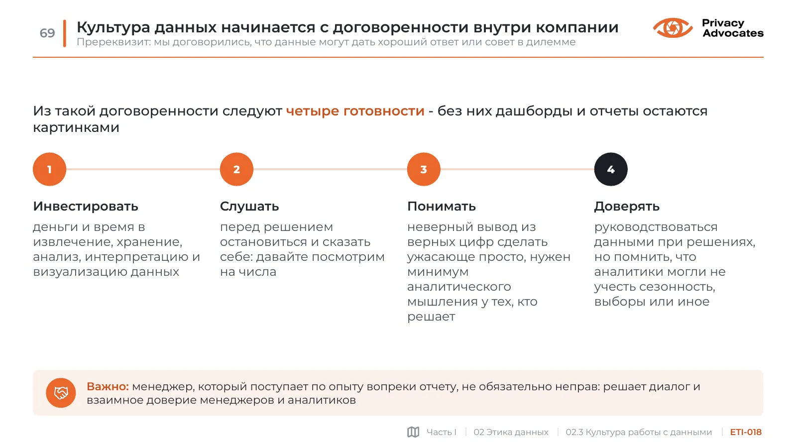 Слайд ETI-018: Культура данных начинается с договоренности внутри компании