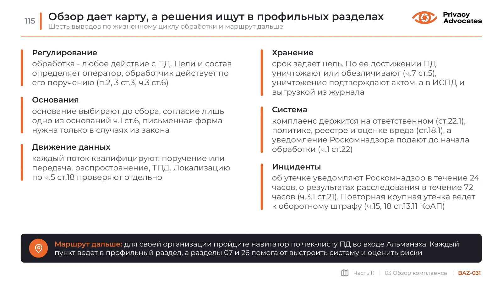 Слайд BAZ-031: Обзор дает карту, а решения ищут в профильных разделах