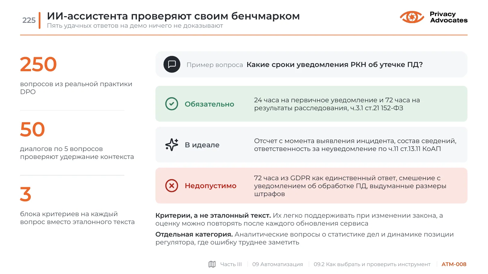 Слайд ATM-008: ИИ-ассистента проверяют своим бенчмарком