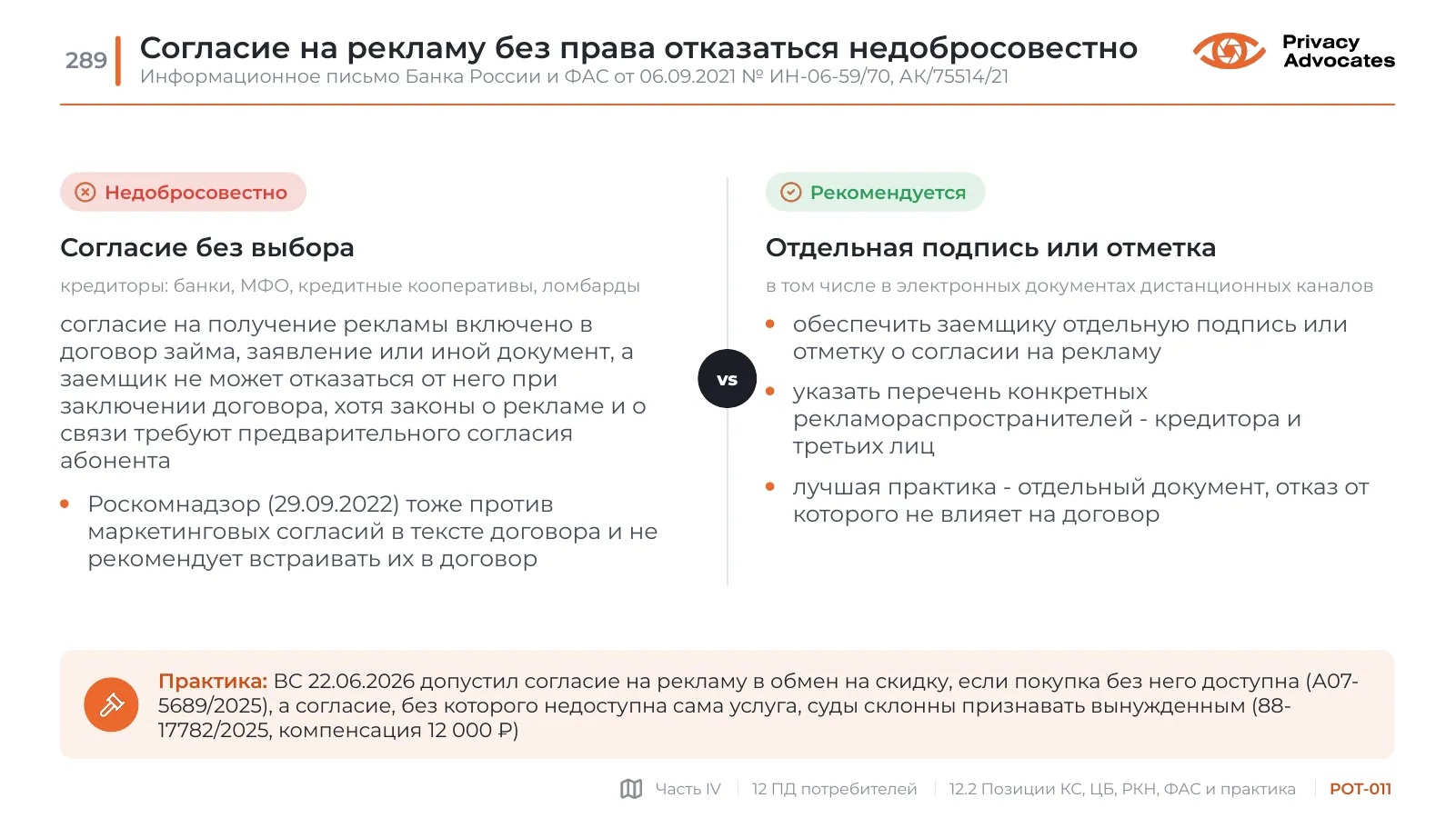 Слайд POT-011: Согласие на рекламу без права отказаться недобросовестно