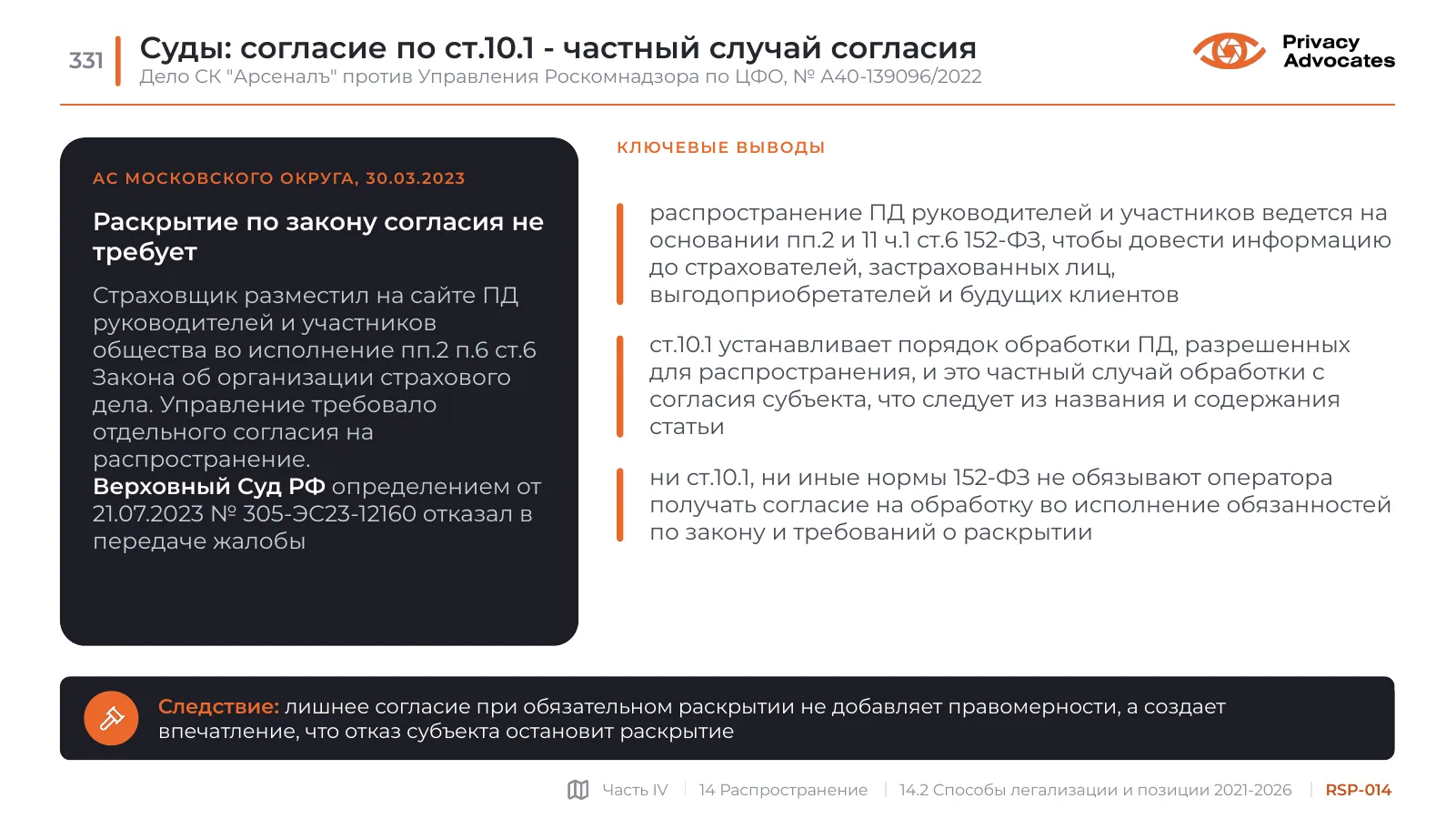 Слайд RSP-014: Суды: согласие по ст.10.1 - частный случай согласия