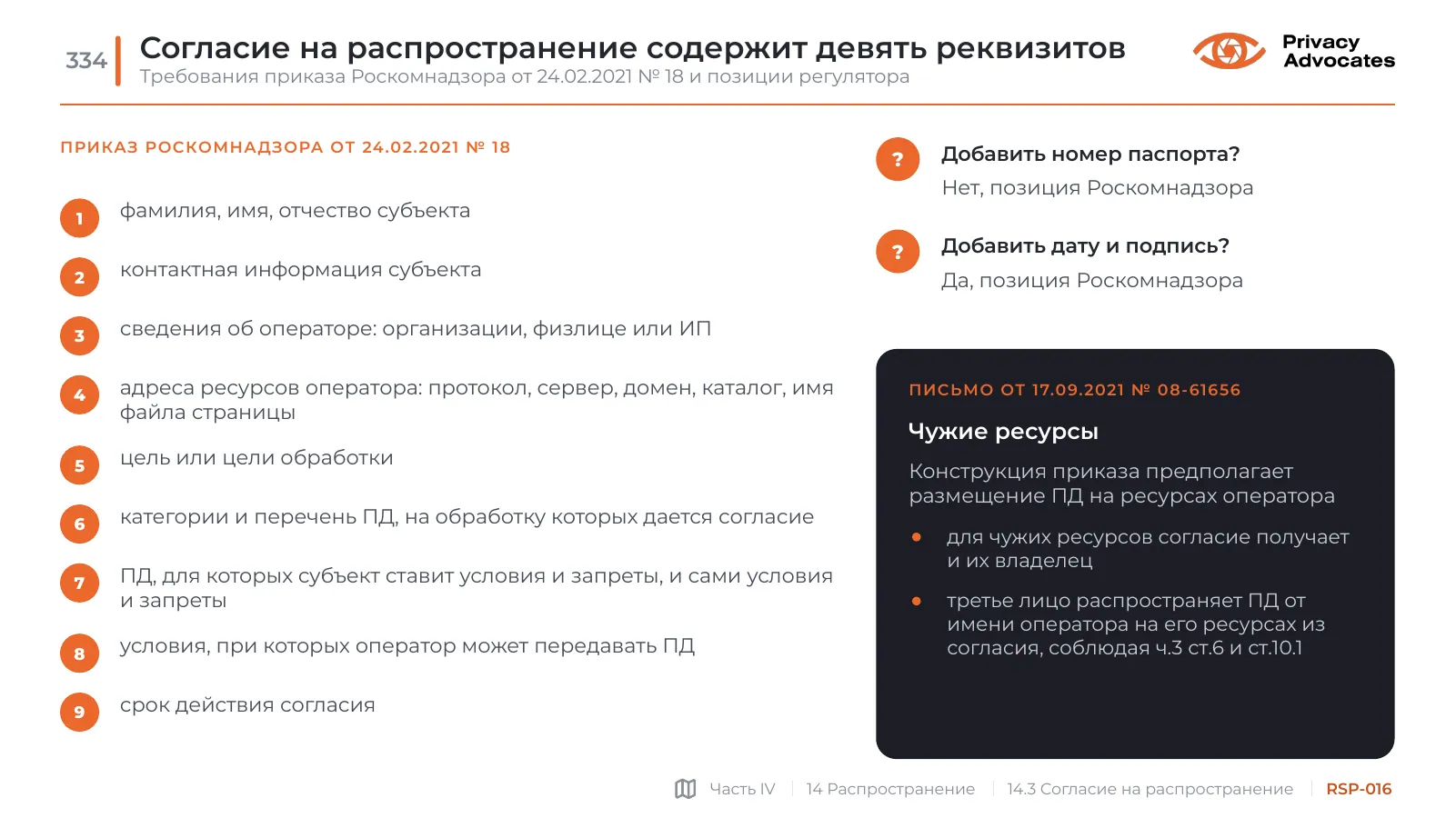 Слайд RSP-016: Согласие на распространение содержит девять реквизитов