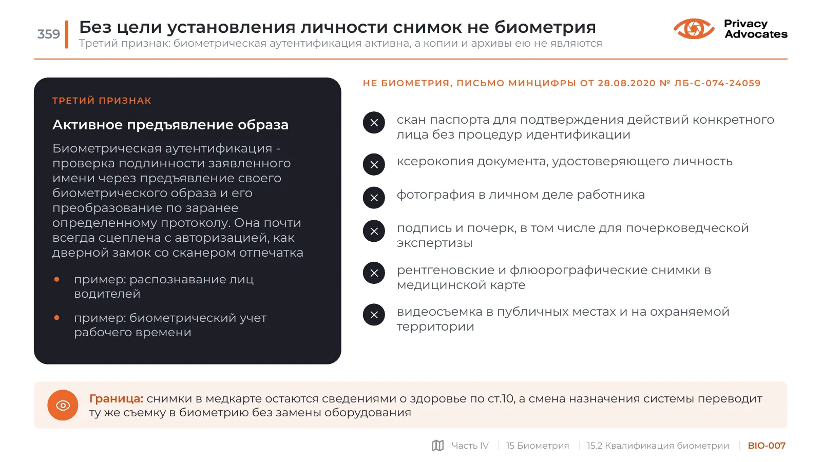 Слайд BIO-007: Без цели установления личности снимок не биометрия