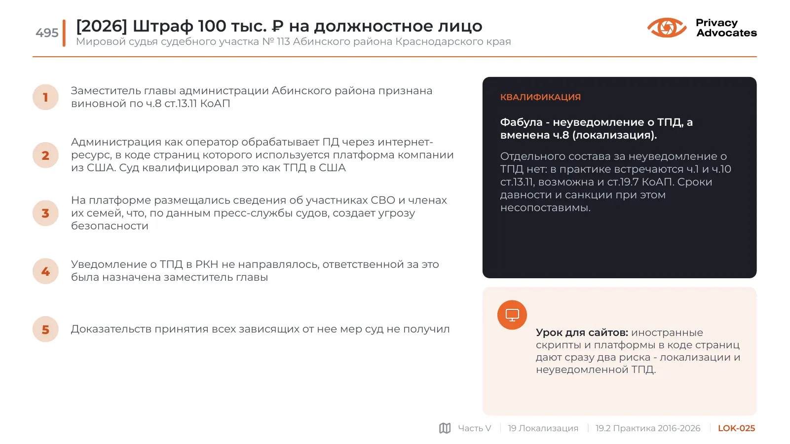 Слайд LOK-025: [2026] Штраф 100 тыс. ₽ на должностное лицо