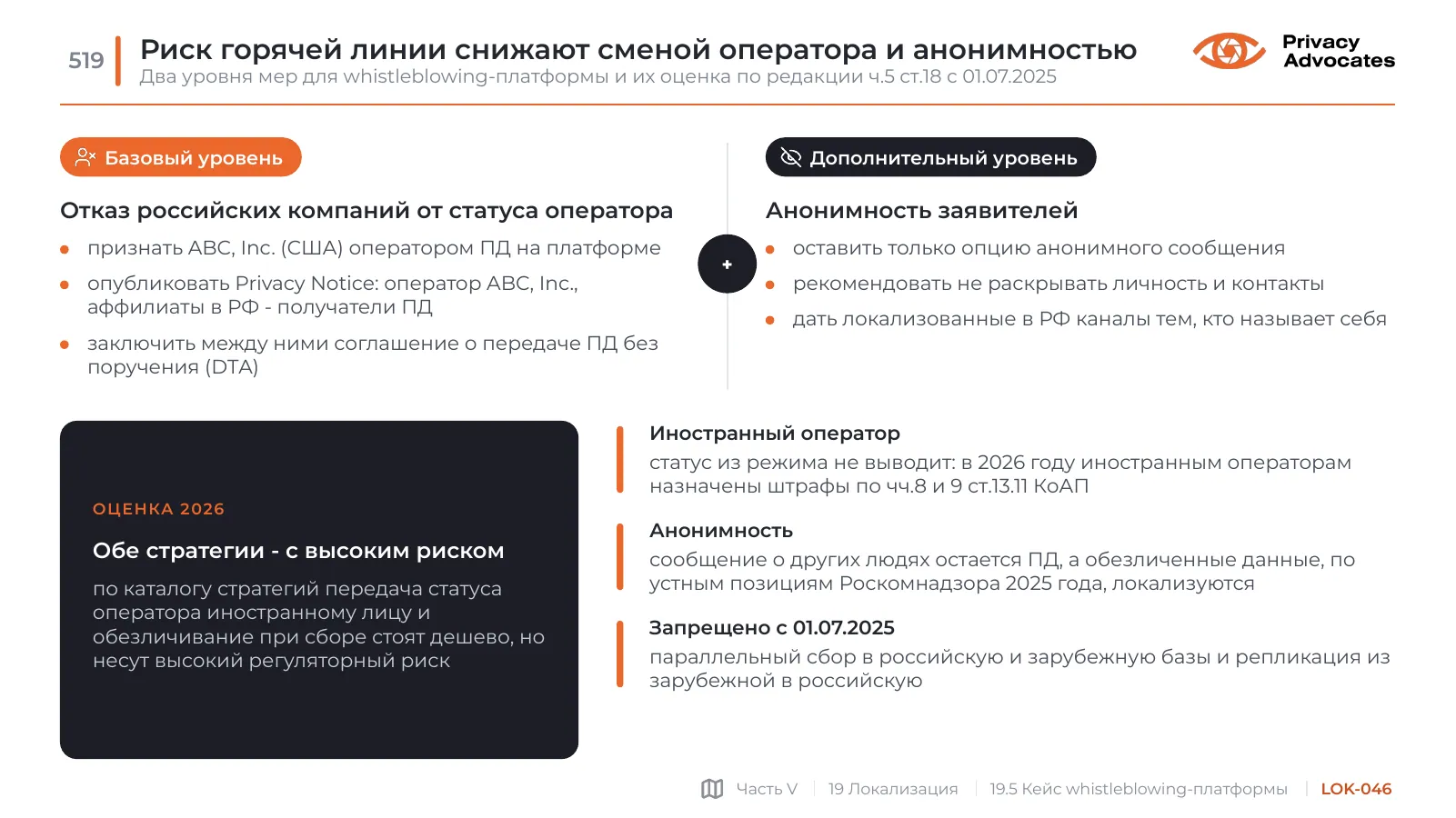 Слайд LOK-046: Риск горячей линии снижают сменой оператора и анонимностью