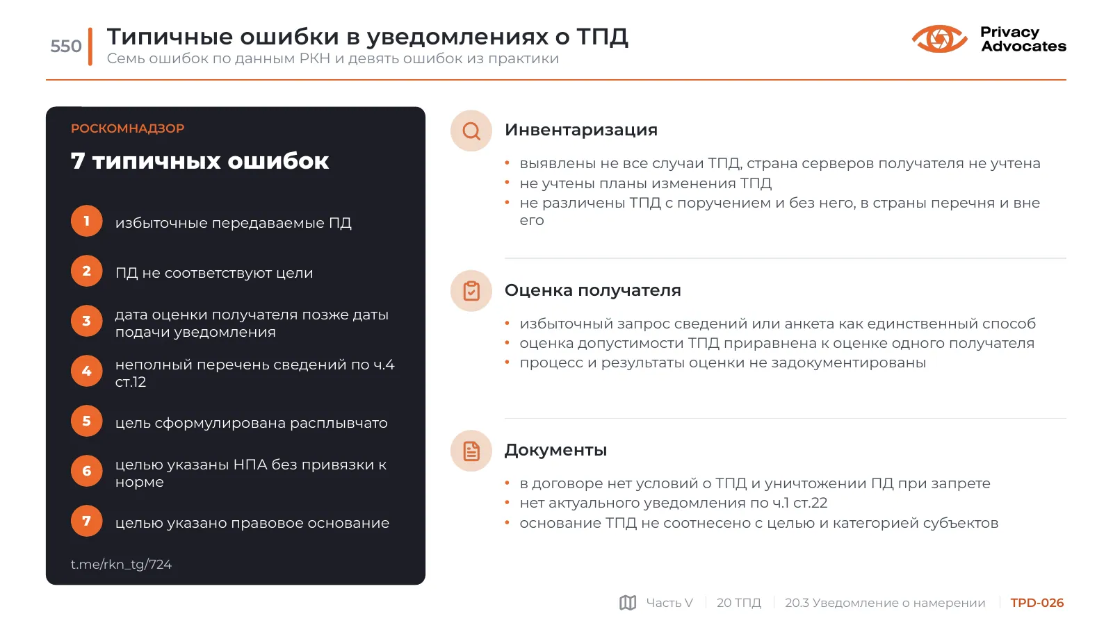 Слайд TPD-026: Типичные ошибки в уведомлениях о ТПД