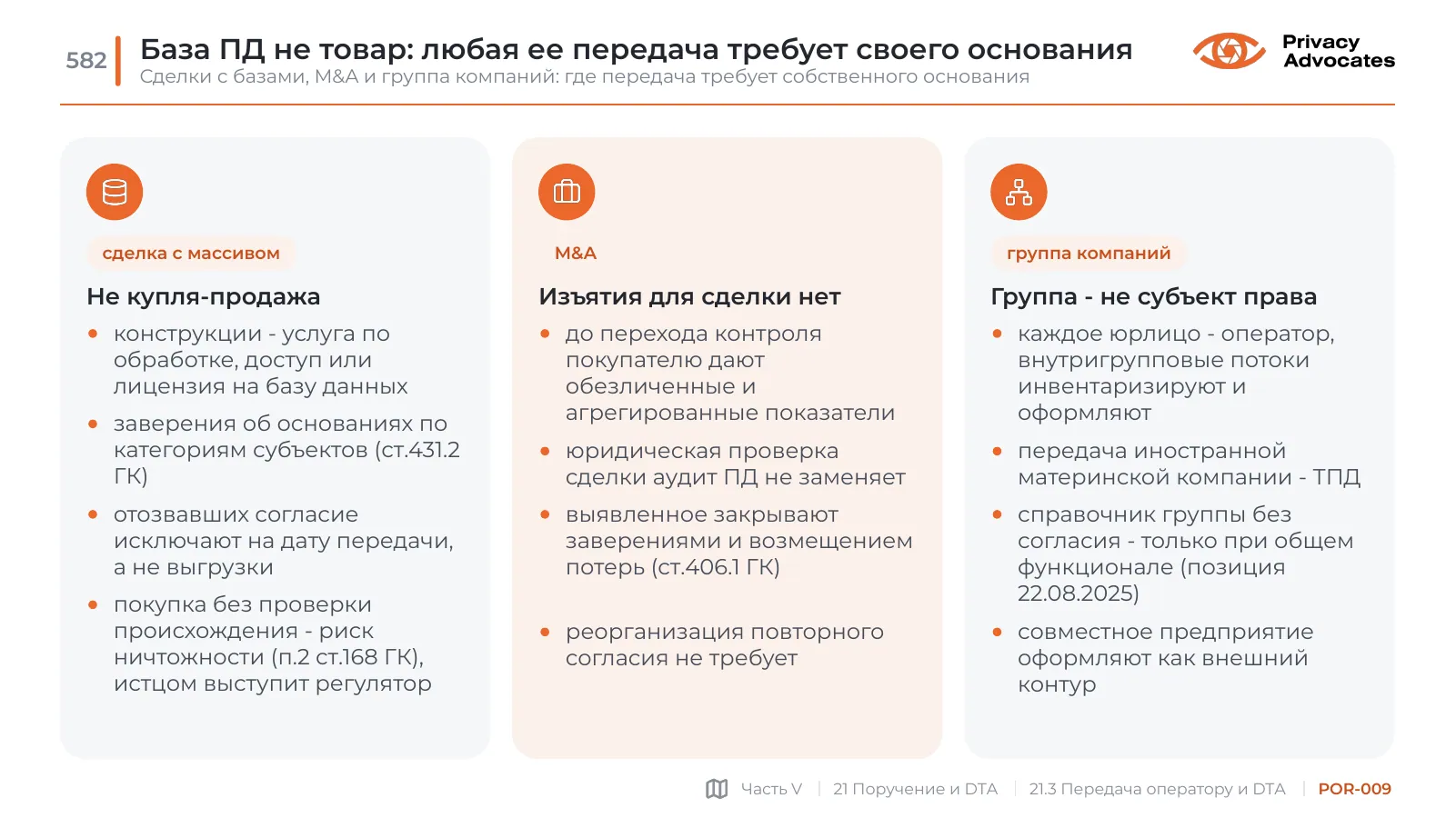 Слайд POR-009: База ПД не товар: любая ее передача требует своего основания