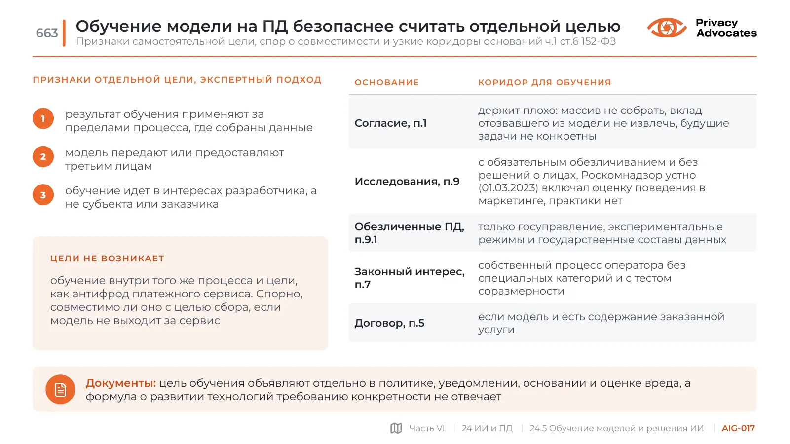 Слайд AIG-017: Обучение модели на ПД безопаснее считать отдельной целью