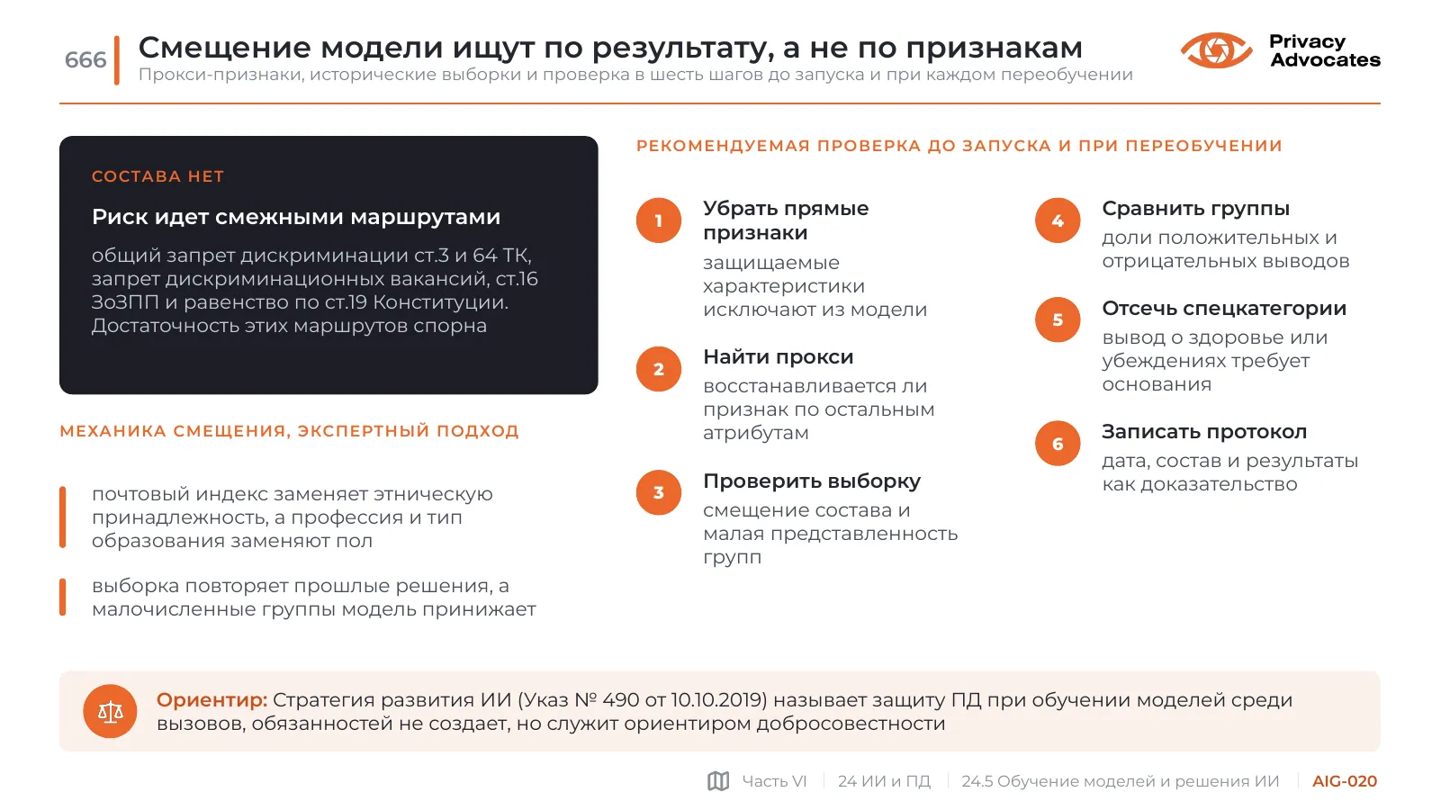 Слайд AIG-020: Смещение модели ищут по результату, а не по признакам