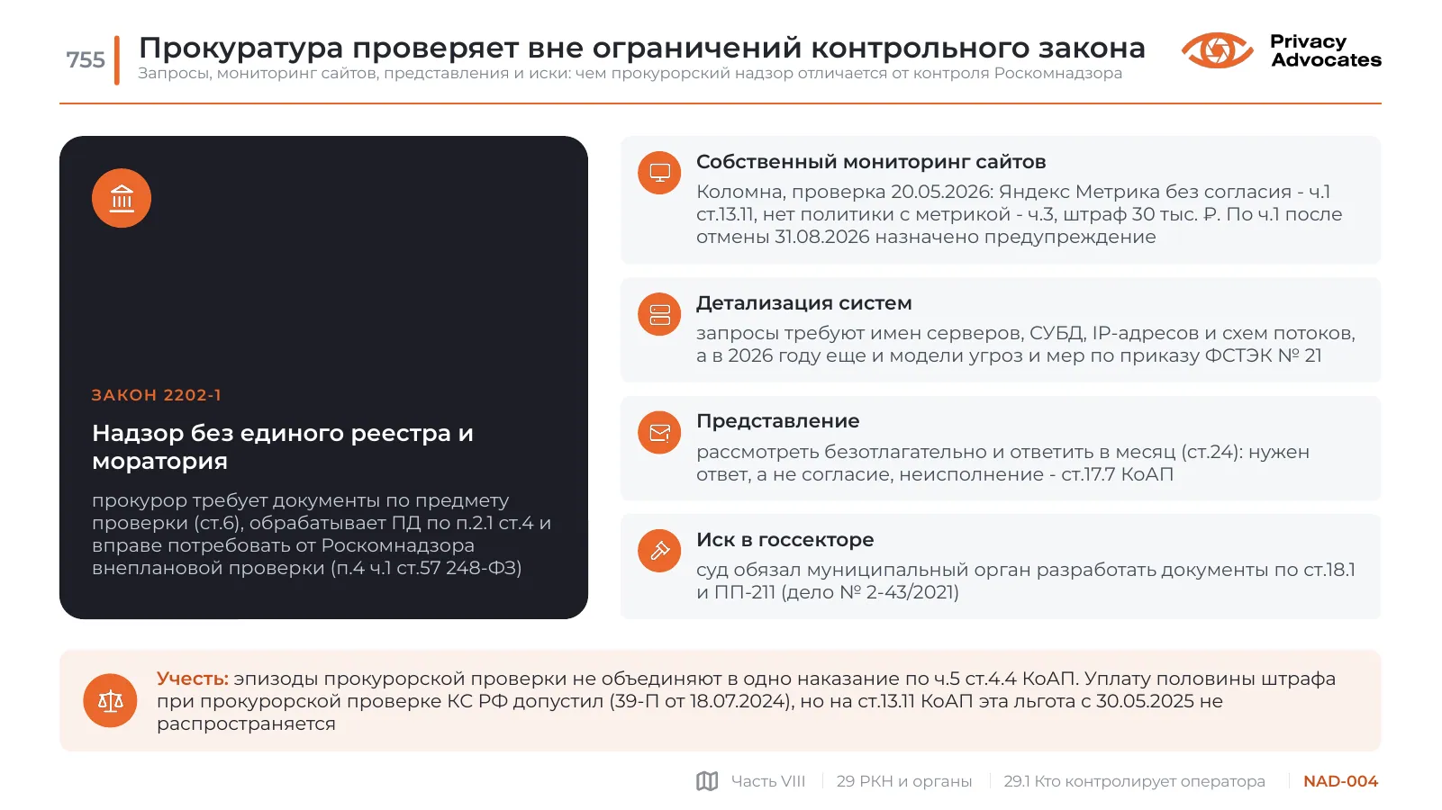 Слайд NAD-004: Прокуратура проверяет вне ограничений контрольного закона