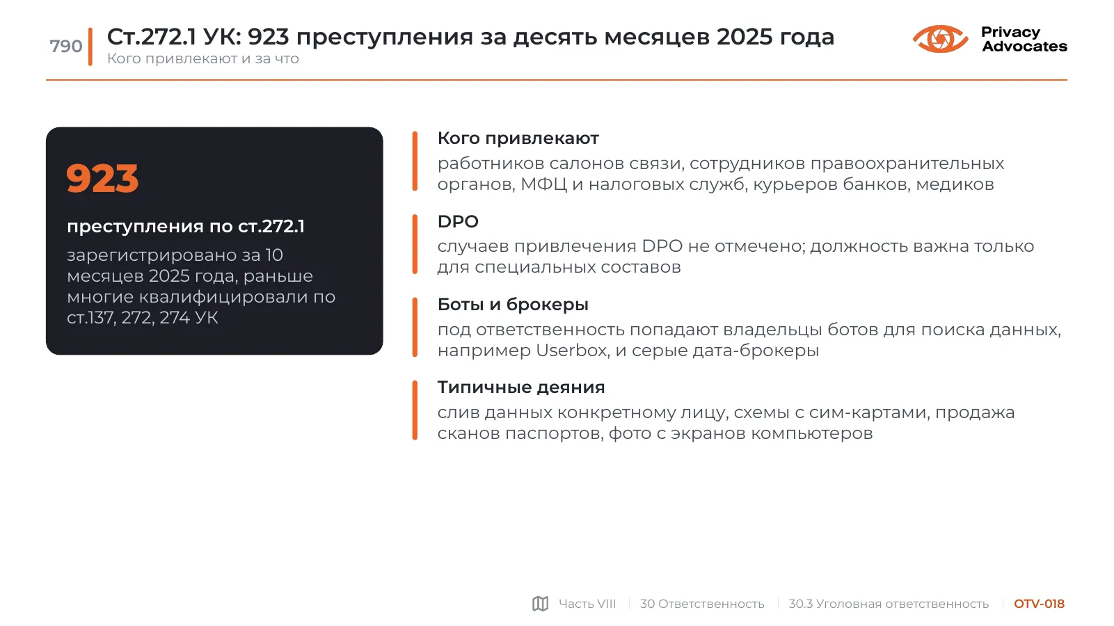 Слайд OTV-018: Ст.272.1 УК: 923 преступления за десять месяцев 2025 года