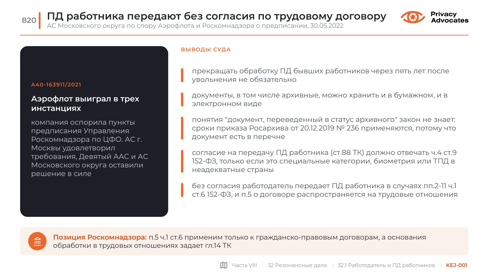 Слайд KEJ-001: ПД работника передают без согласия по трудовому договору
