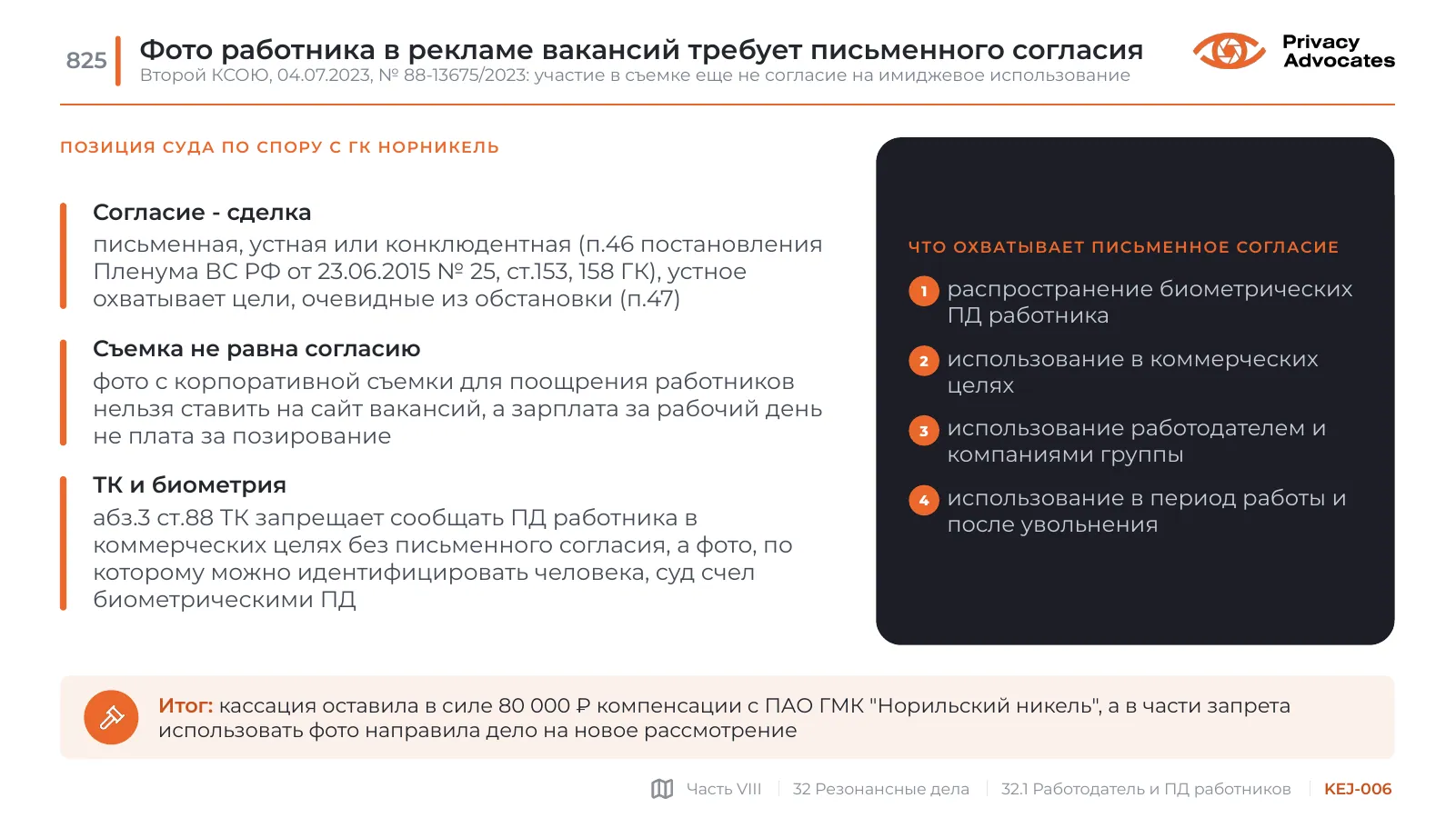 Слайд KEJ-006: Фото работника в рекламе вакансий требует письменного согласия