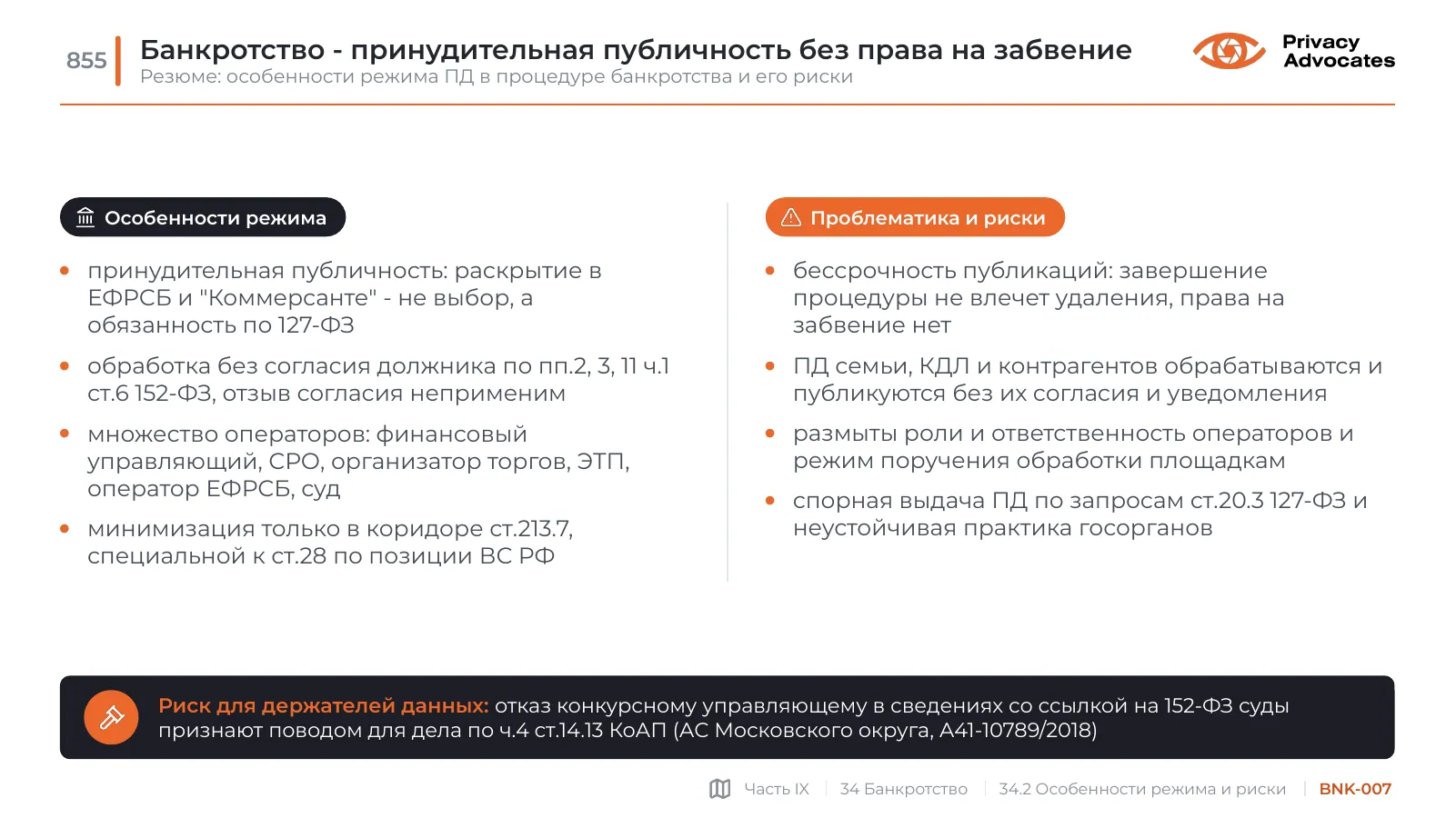 Слайд BNK-007: Банкротство - принудительная публичность без права на забвение